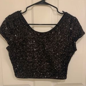 Express Black Sparkly Crop Top